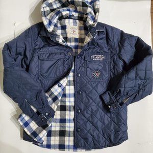 Reversible St. Anton Boy's Quilted Jacket with Hood - Plaid Lined Winter Coat